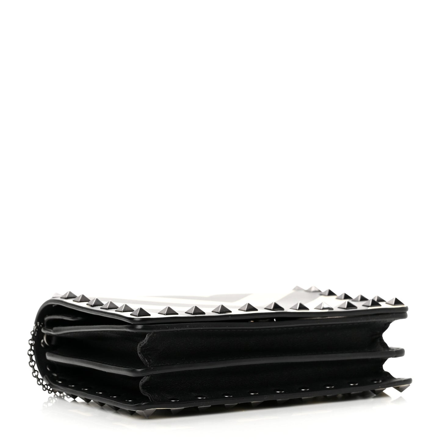 Vitello Chevron Rockstud Wallet on Chain Light Ivory Black