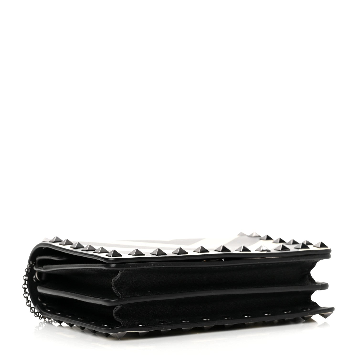 Valentino Garavani Vitello Chevron Rockstud Wallet on Chain Light Ivory Black 4 of 10