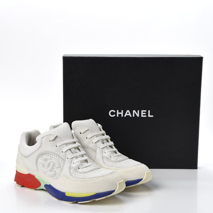 Chanel Calfskin Suede Fabric Womens CC Sneakers 38.5 White Blue Red 12 of 12