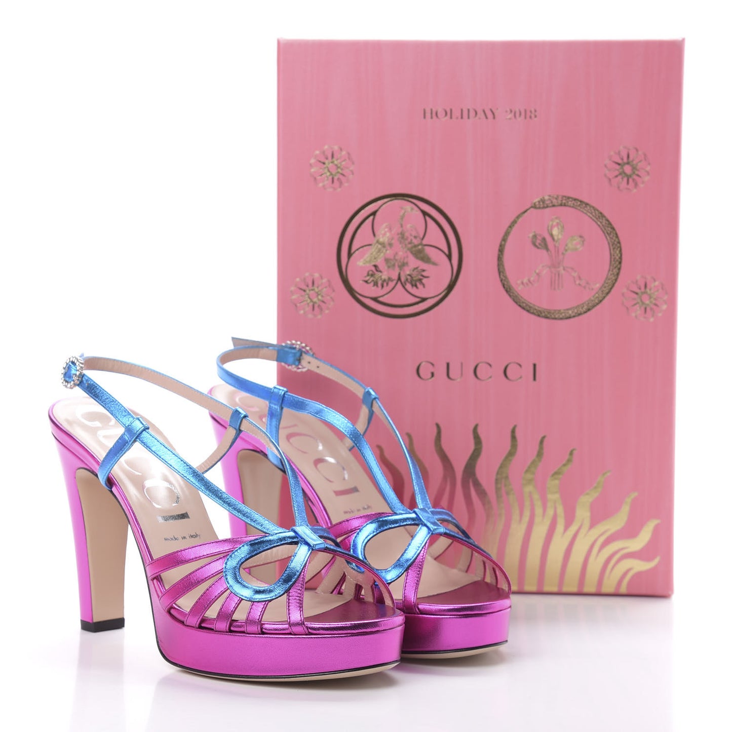 Metallic Nappa Crystal Zephyra Slingback Platform High Heel Sandals 40.5 Fuchsia Dark Turquoise