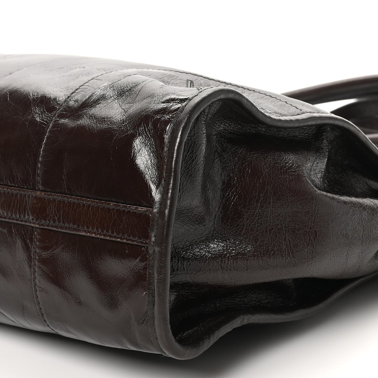 Glossy Calfskin Triangle Large Bonnie Shoulder Bag Dark Brown