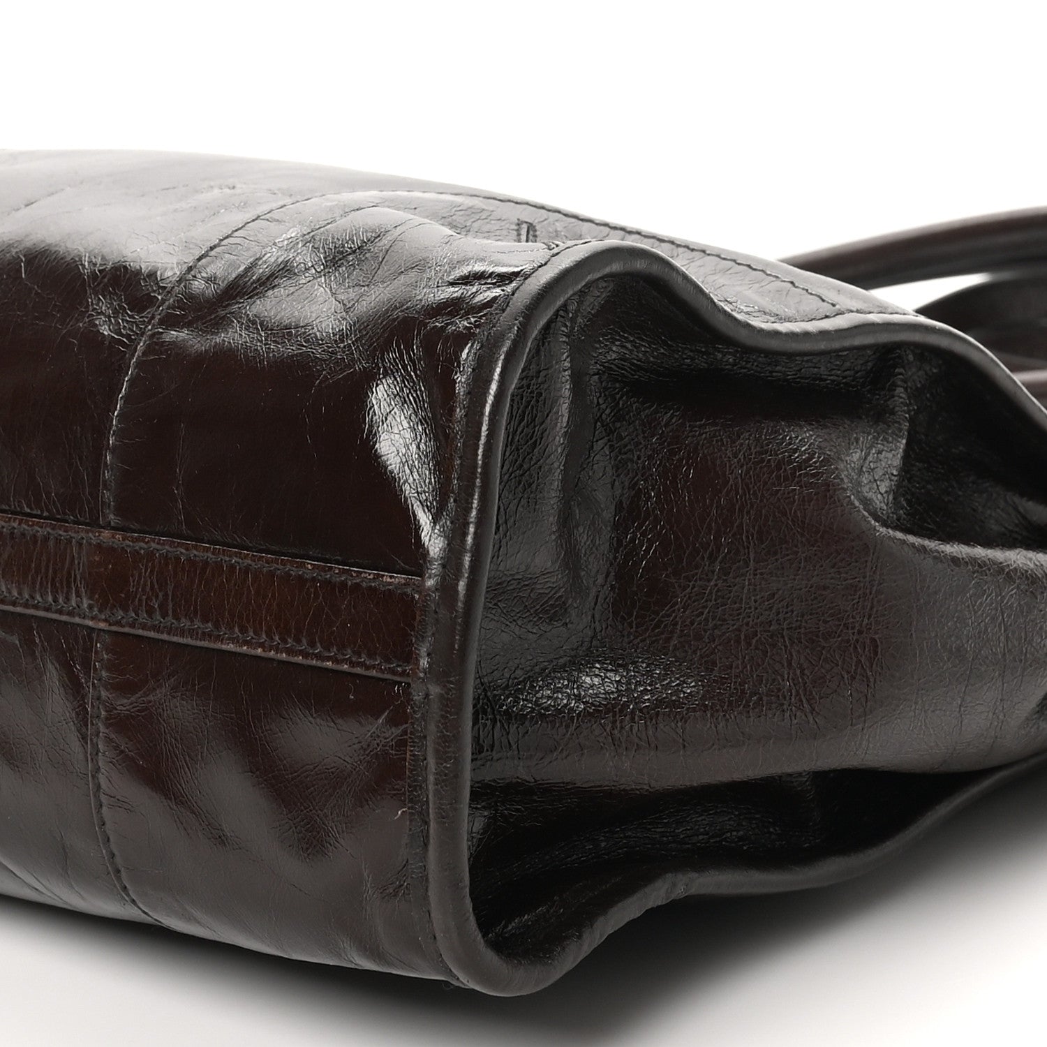 Prada Glossy Calfskin Triangle Large Bonnie Shoulder Bag Dark Brown 9 of 9
