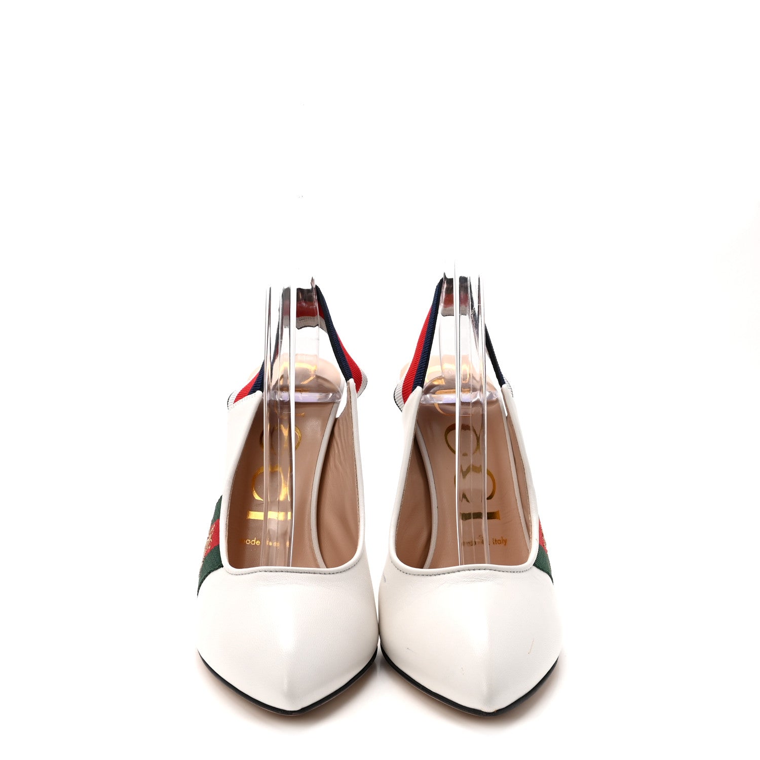 Gucci Malaga Kid Web Sylvie High Heel Slingback Pumps 37 White 3 of 9