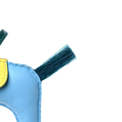 Hermes Milo Lambskin Horse Hair Grigri Rodeo Horse Bag Charm MM Bleu Celeste Lime Malachite 5 of 6