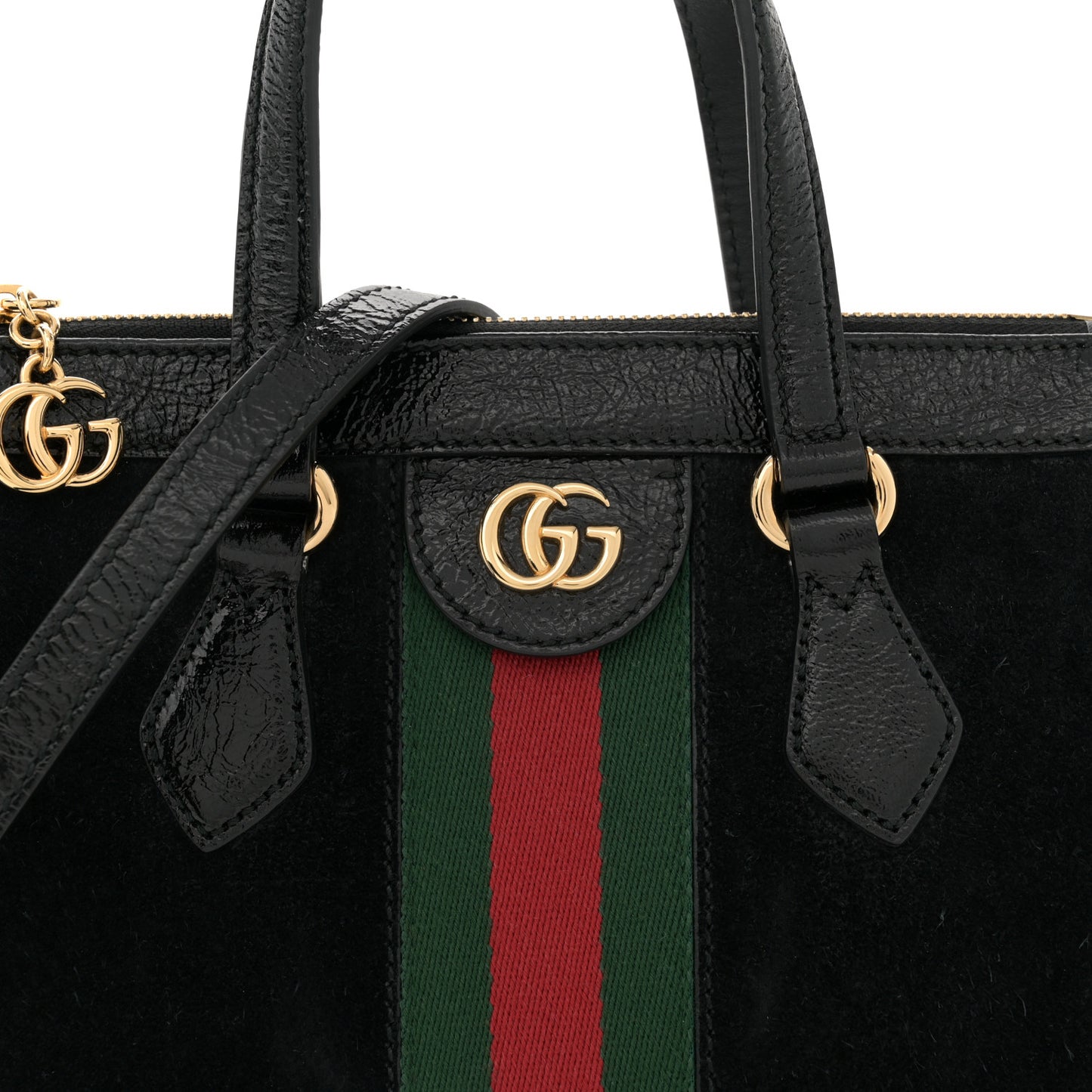 Suede Patent GG Web Small Ophidia Tote Bag Black