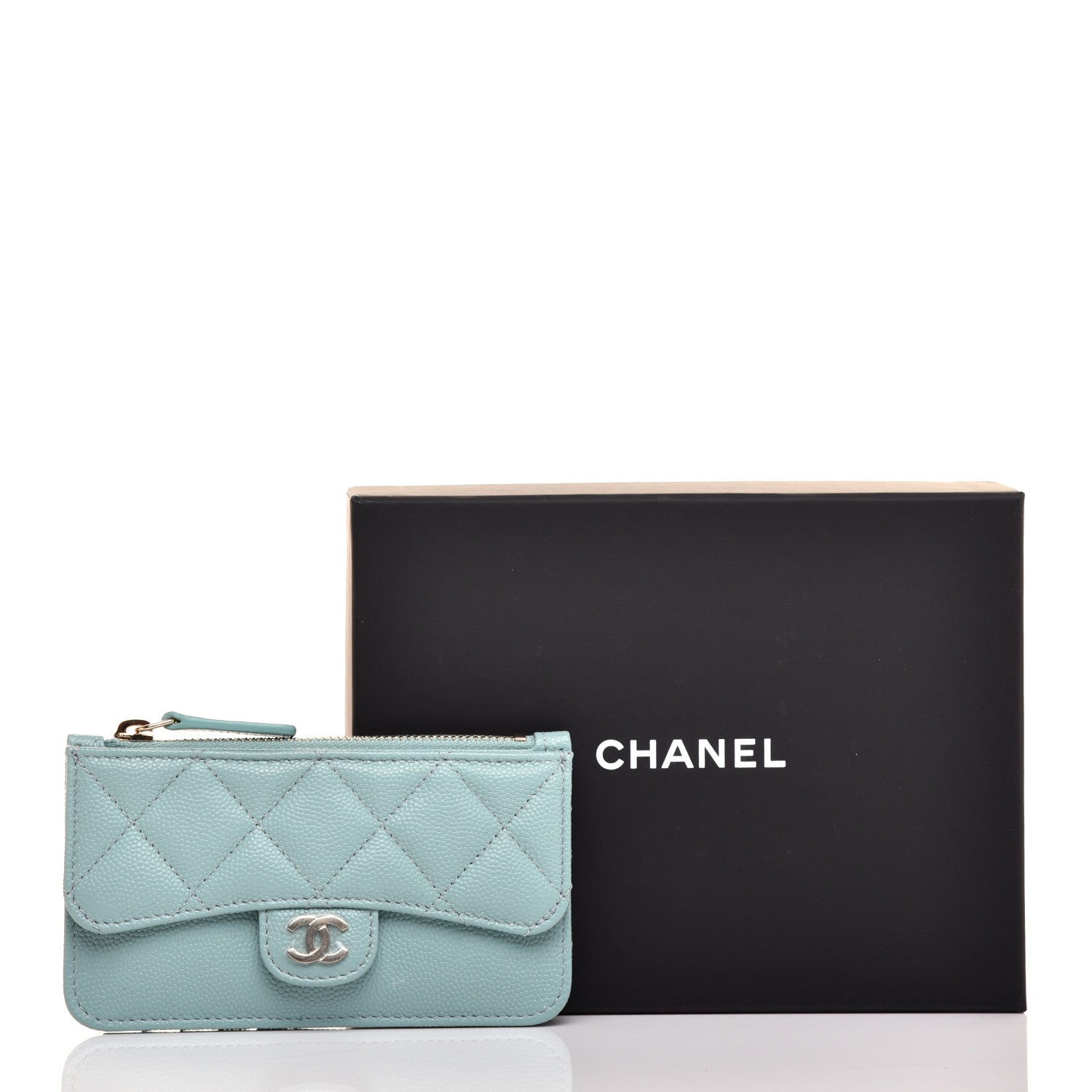 Chanel Caviar Quilted Flap Zip Card Holder Light Blue 9 of 9