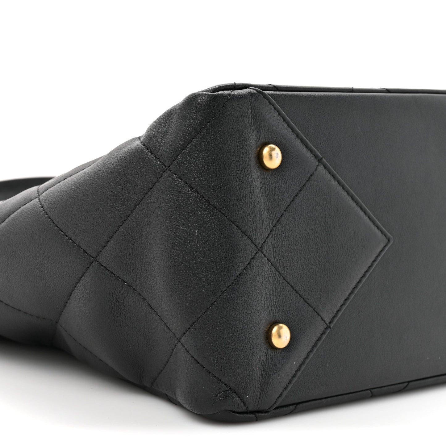 Calfskin Quilted Book Pocket Shopping Tote Black