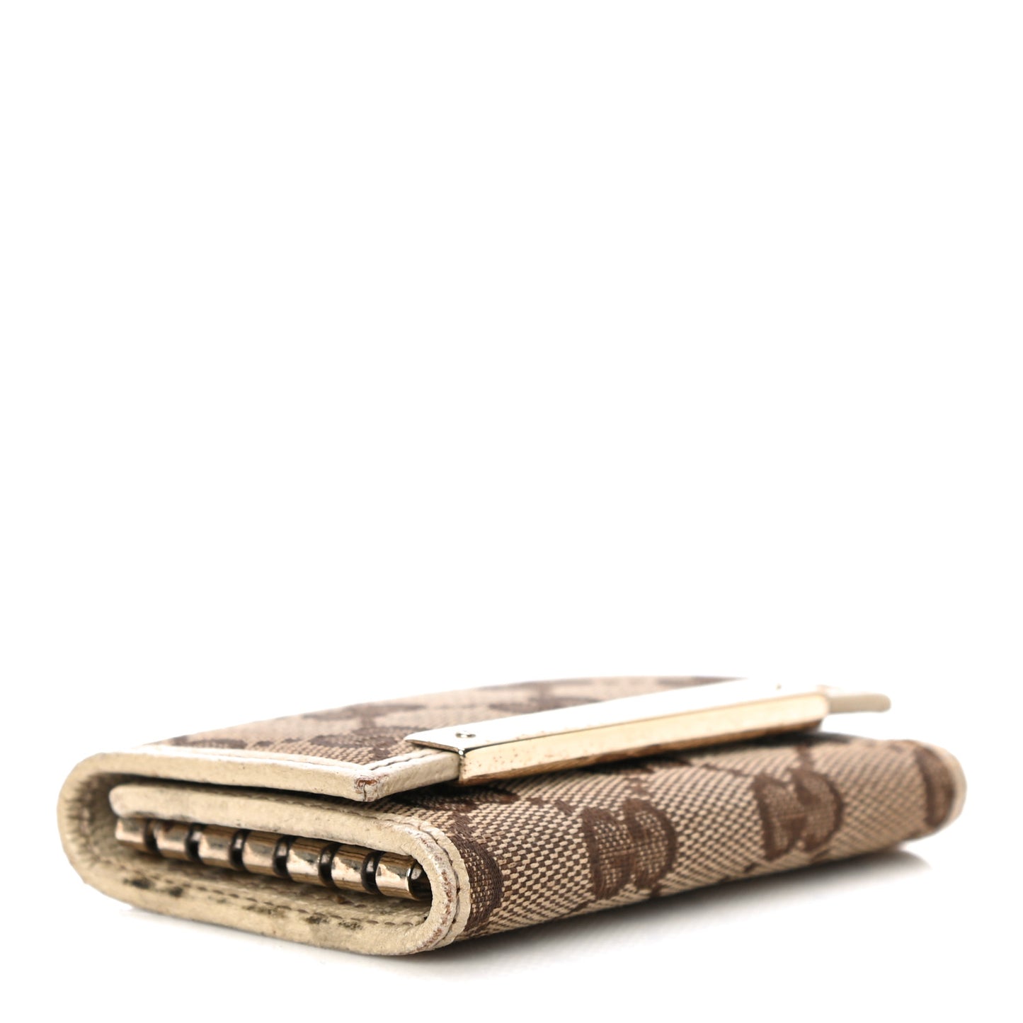 Monogram Textured Calfskin Metal Bar 6 Key Holder Case Beige Ebony Off White