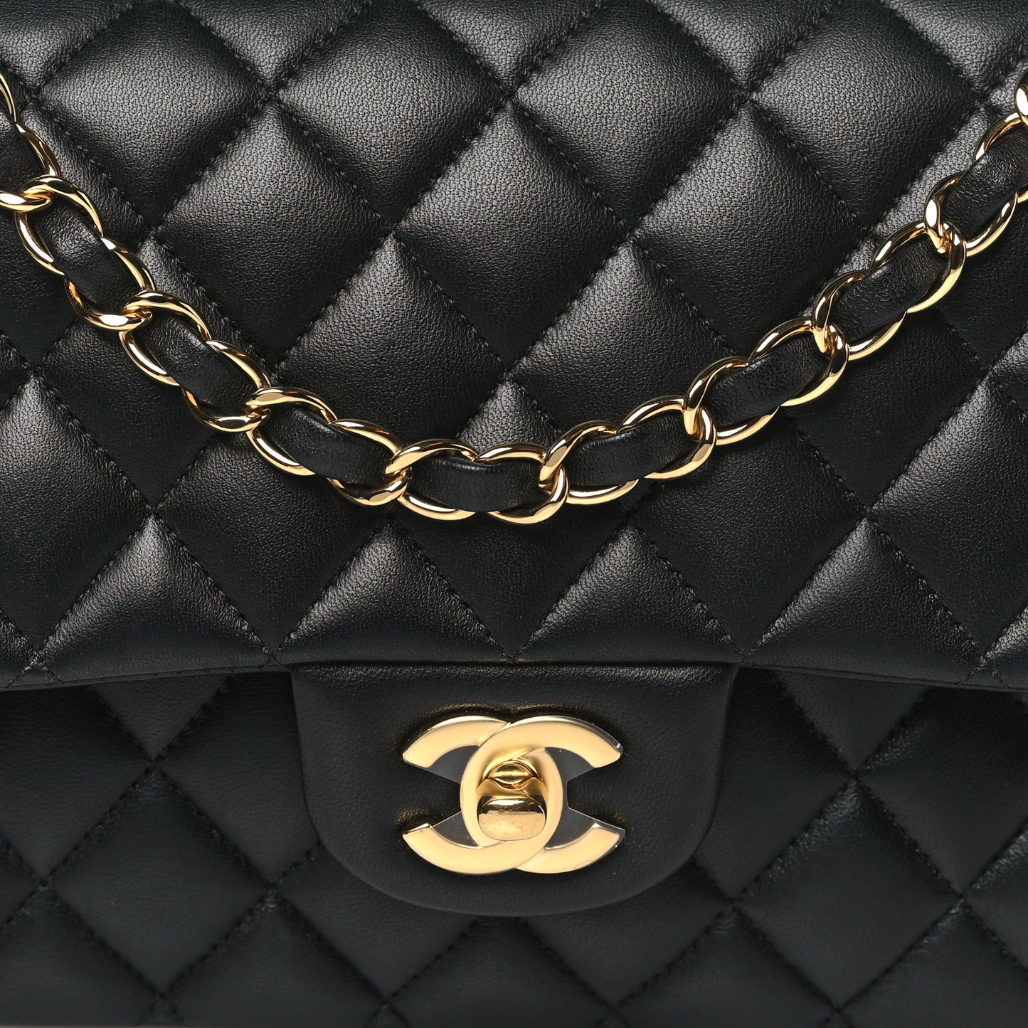 Lambskin Quilted Medium Double Flap Black