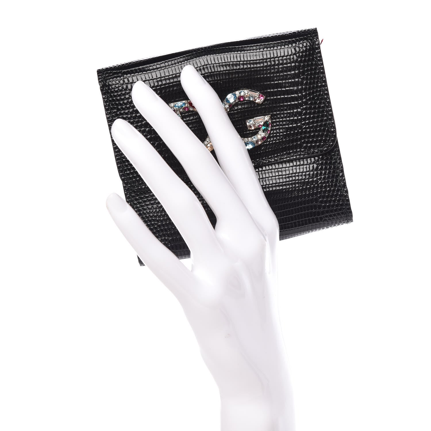 Dolce & Gabbana Iguana Calfskin Embossed Embellished Logo French Flap Wallet Black 2 of 10
