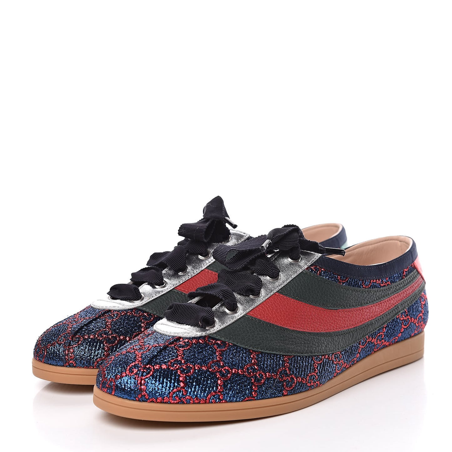 Lurex Calfskin Web GG Monogram Womens Falacer Sneakers 41 Iridescent Blue Iridescent Red Silver