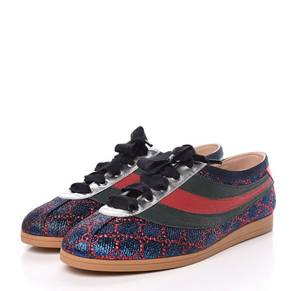 Gucci Lurex Calfskin Web GG Monogram Womens Falacer Sneakers 41 Iridescent Blue Iridescent Red Silver 3 of 10