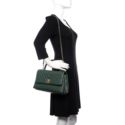 Chanel Caviar Lizard Chevron Quilted Small Coco Handle Flap Green 2 of 12