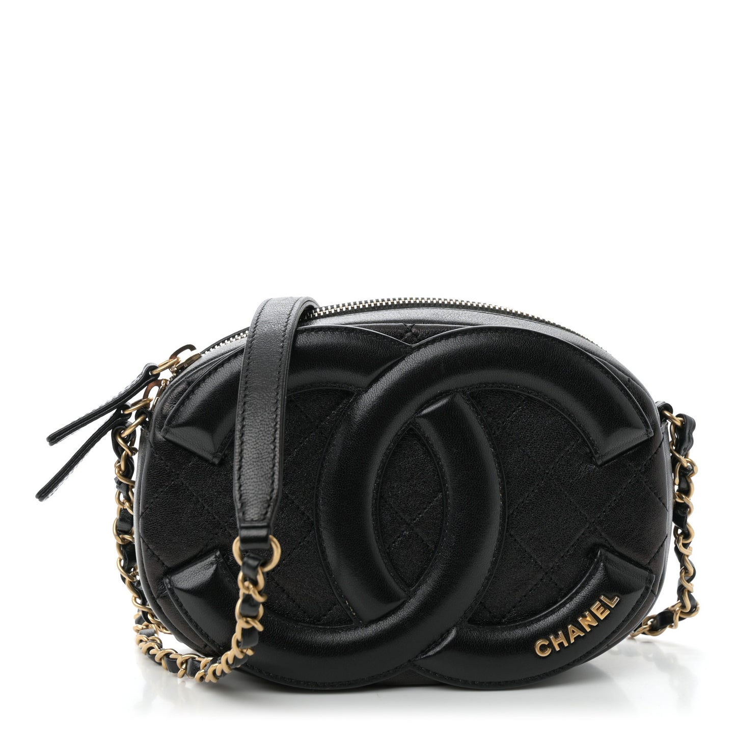 Lambskin Quilted Coco Midnight Camera Case Black