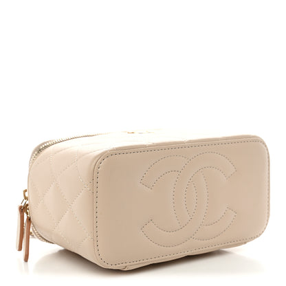 Chanel Lambskin Quilted Small Top Handle Vanity Case With Chain Ecru Dark Beige 4 of 10
