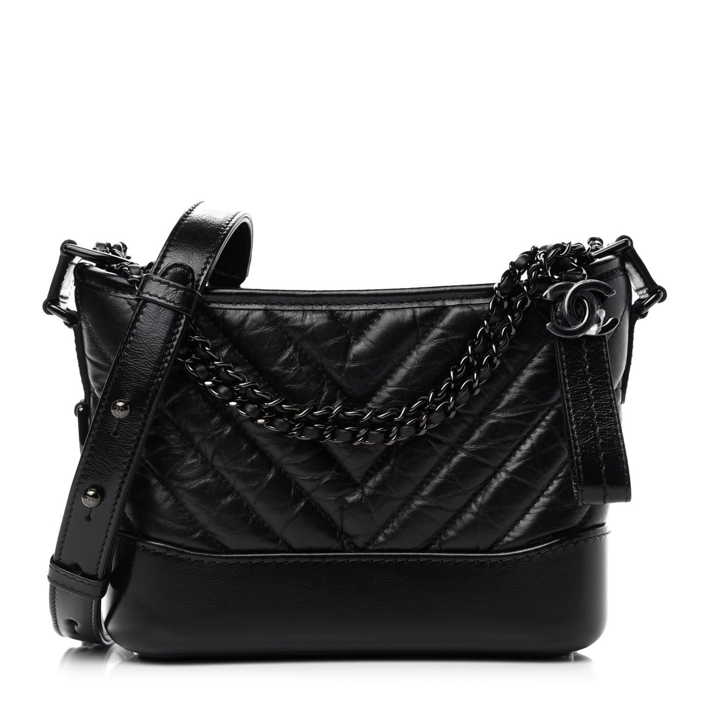 Aged Calfskin Chevron Quilted Small Gabrielle Hobo So Black
