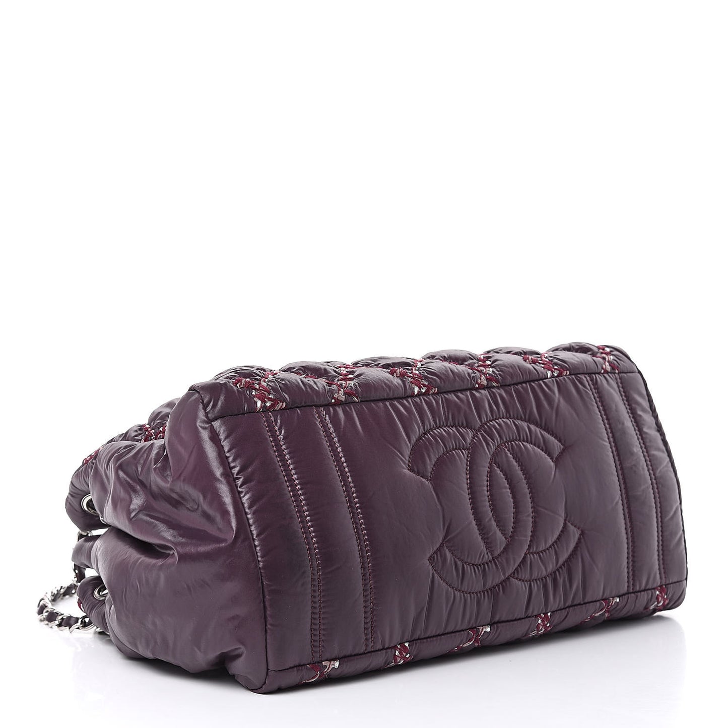 Nylon Quilted Tweed Stitch Bubble Tote Plum