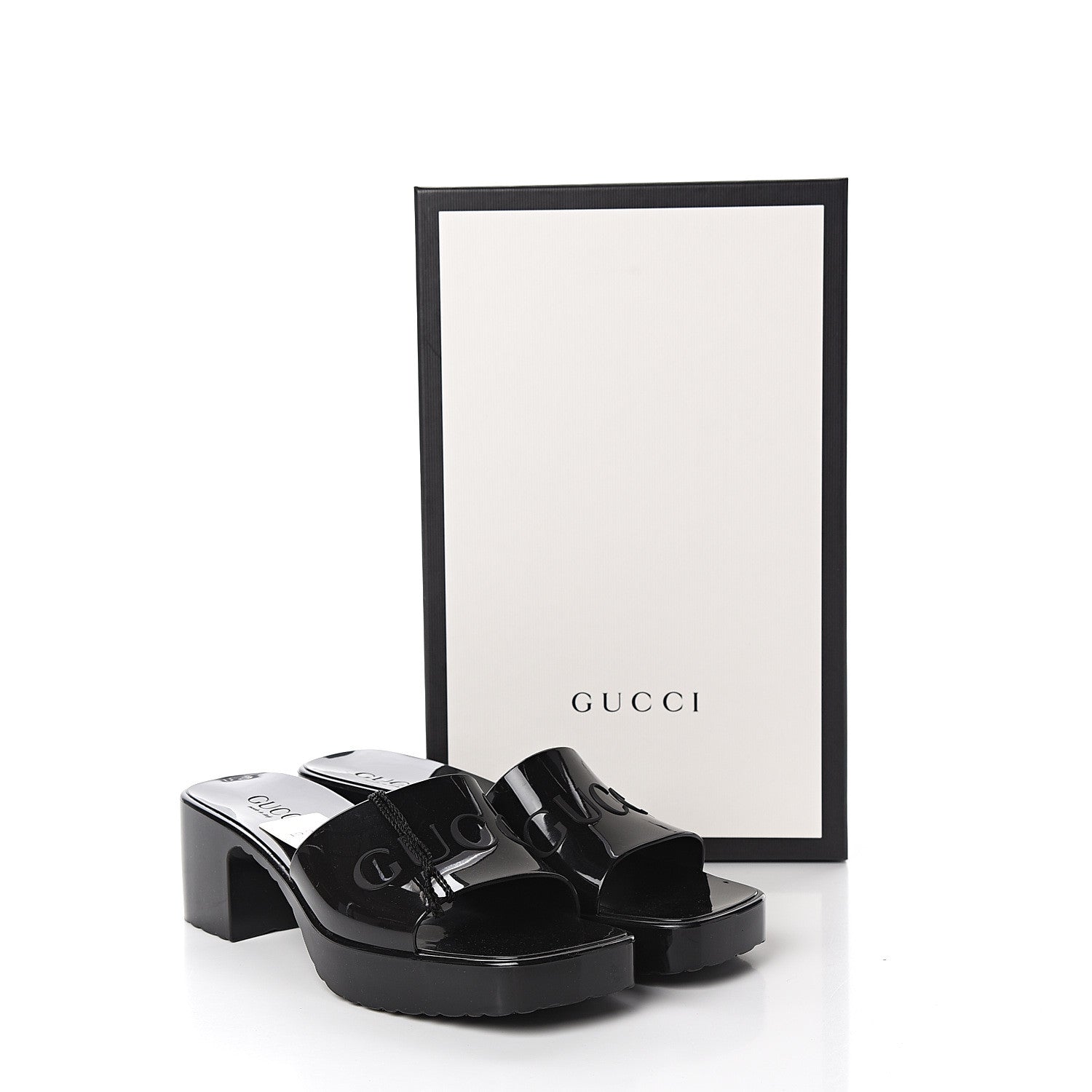 Gucci Rubber Gucci Logo Womens Platform 20/60mm Slide Sandals 37 Black 9 of 9