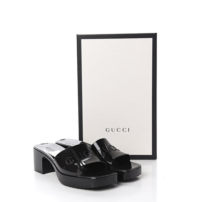 Gucci Rubber Gucci Logo Womens Platform 20/60mm Slide Sandals 37 Black 9 of 9