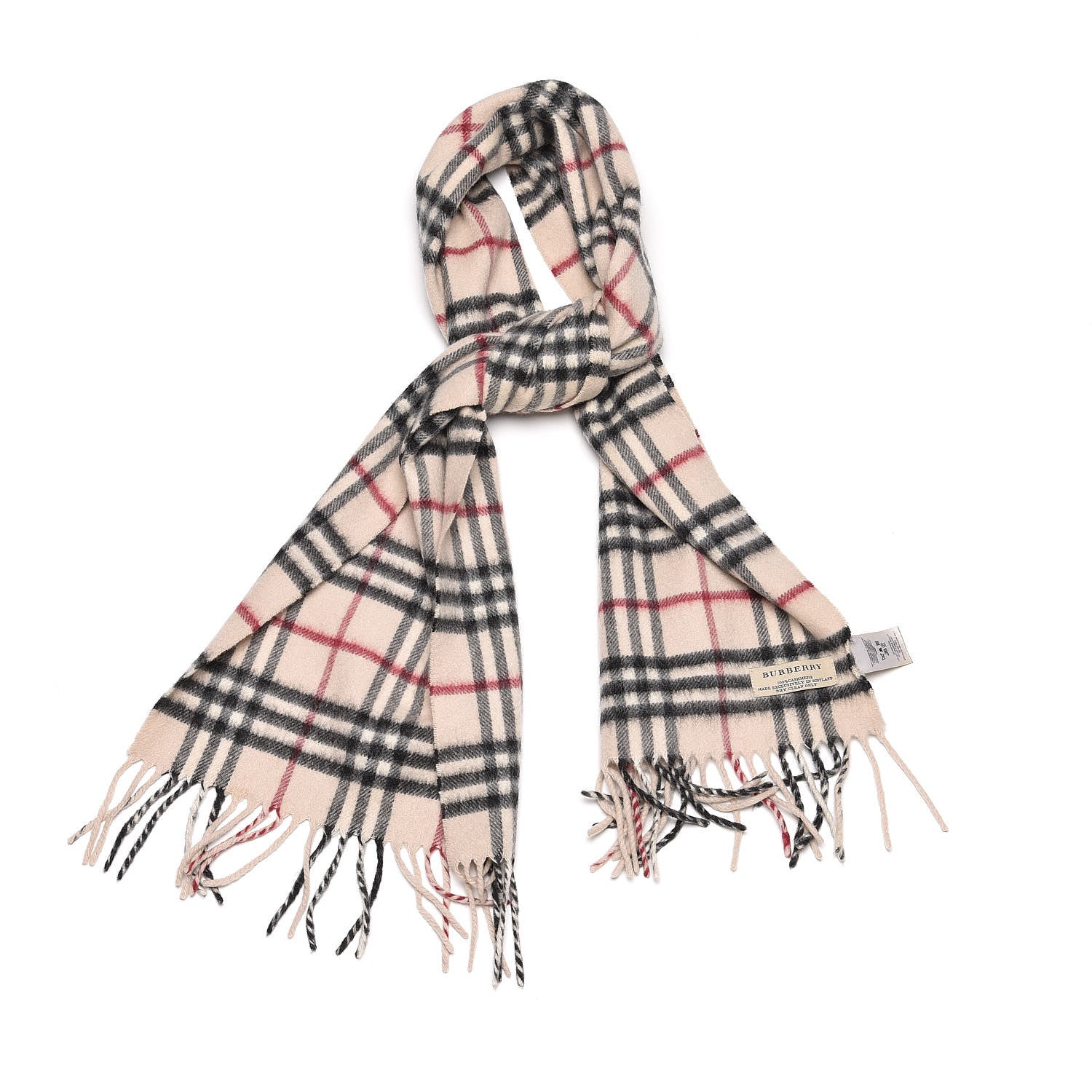 Burberry Cashmere House Check Fringe Scarf Beige 1 of 5
