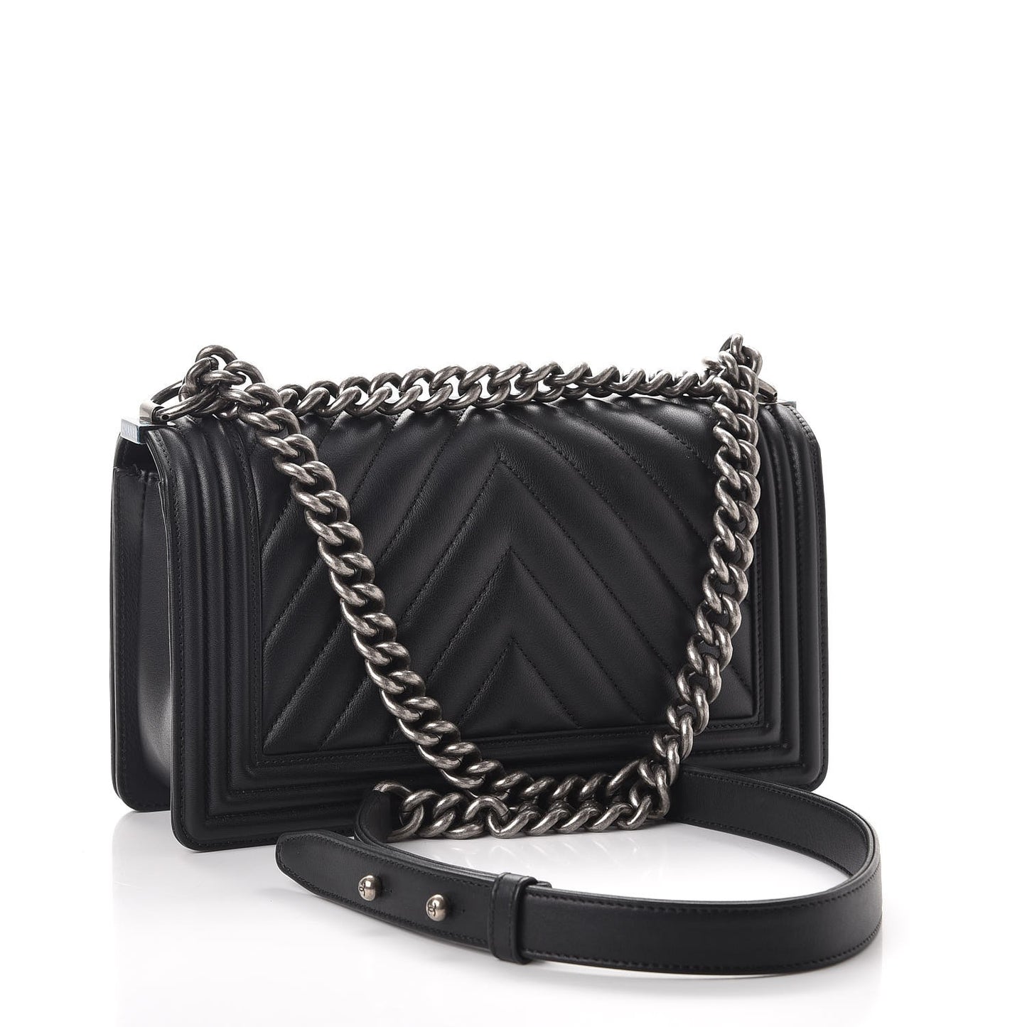 Calfskin Chevron Quilted Medium Boy Flap Black
