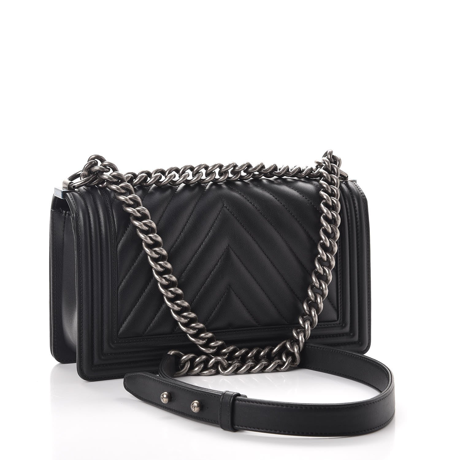 Chanel Calfskin Chevron Quilted Medium Boy Flap Black 3 of 8