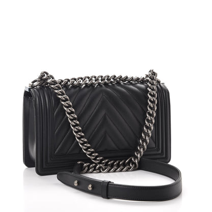 Chanel Calfskin Chevron Quilted Medium Boy Flap Black 3 of 8