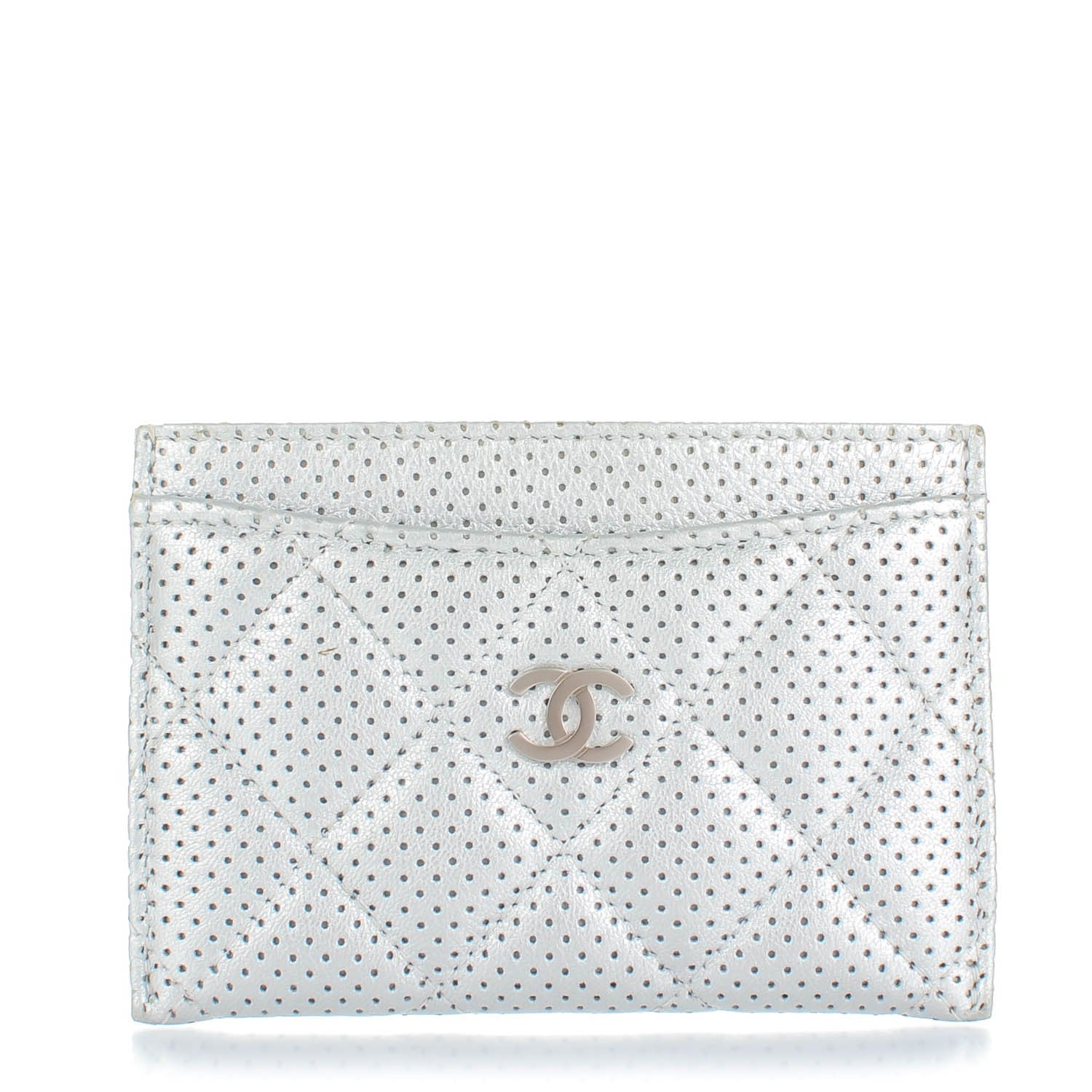 Chanel Perforated Lambskin Quilted Card Holder Light Silver 1 of 8
