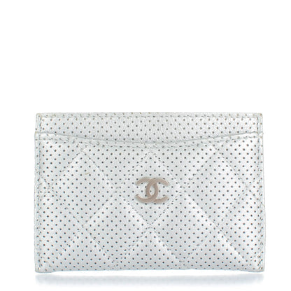 Chanel Perforated Lambskin Quilted Card Holder Light Silver 1 of 8