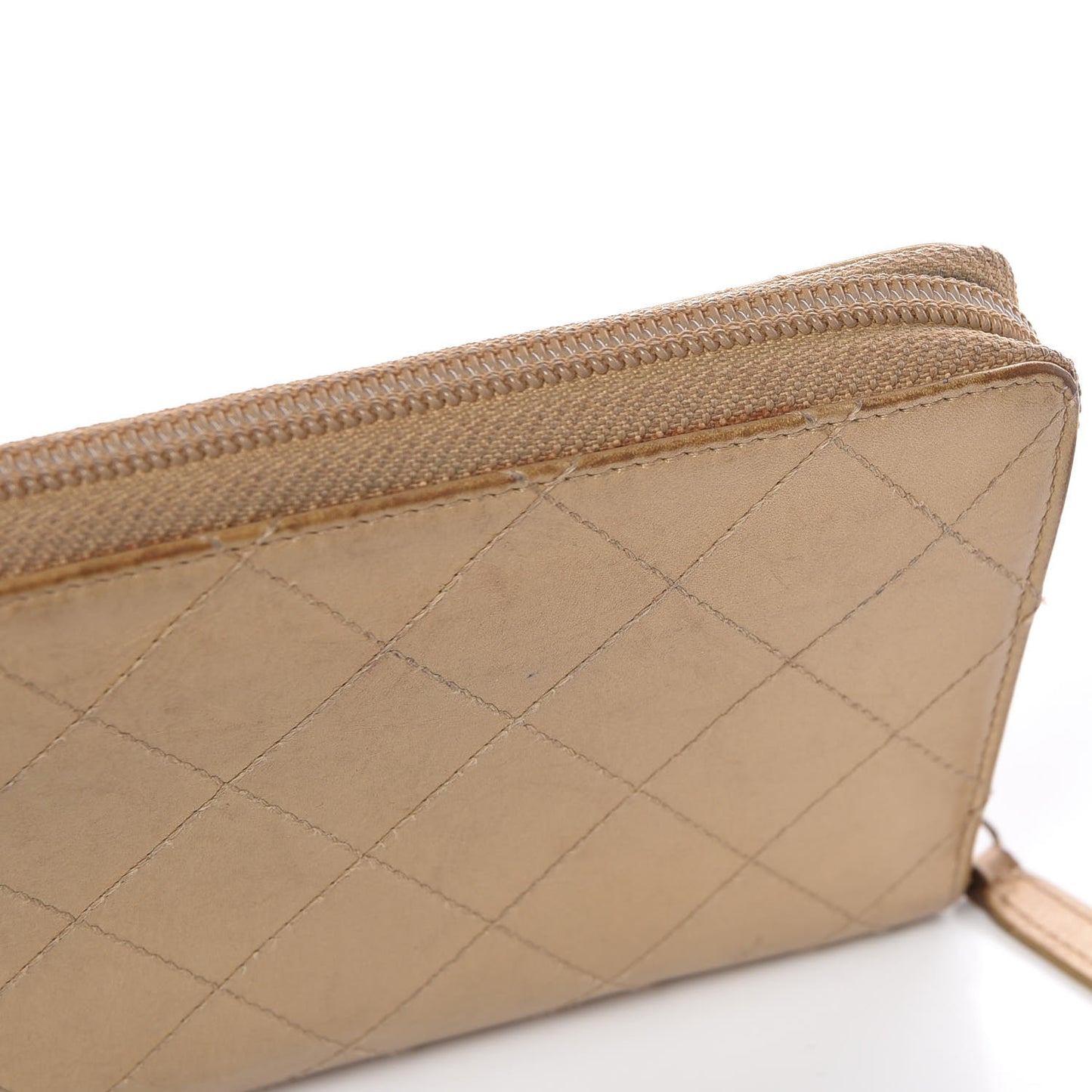 Metallic Aged Calfskin Quilted Palette Large Gusset Zip Around Wallet Gold