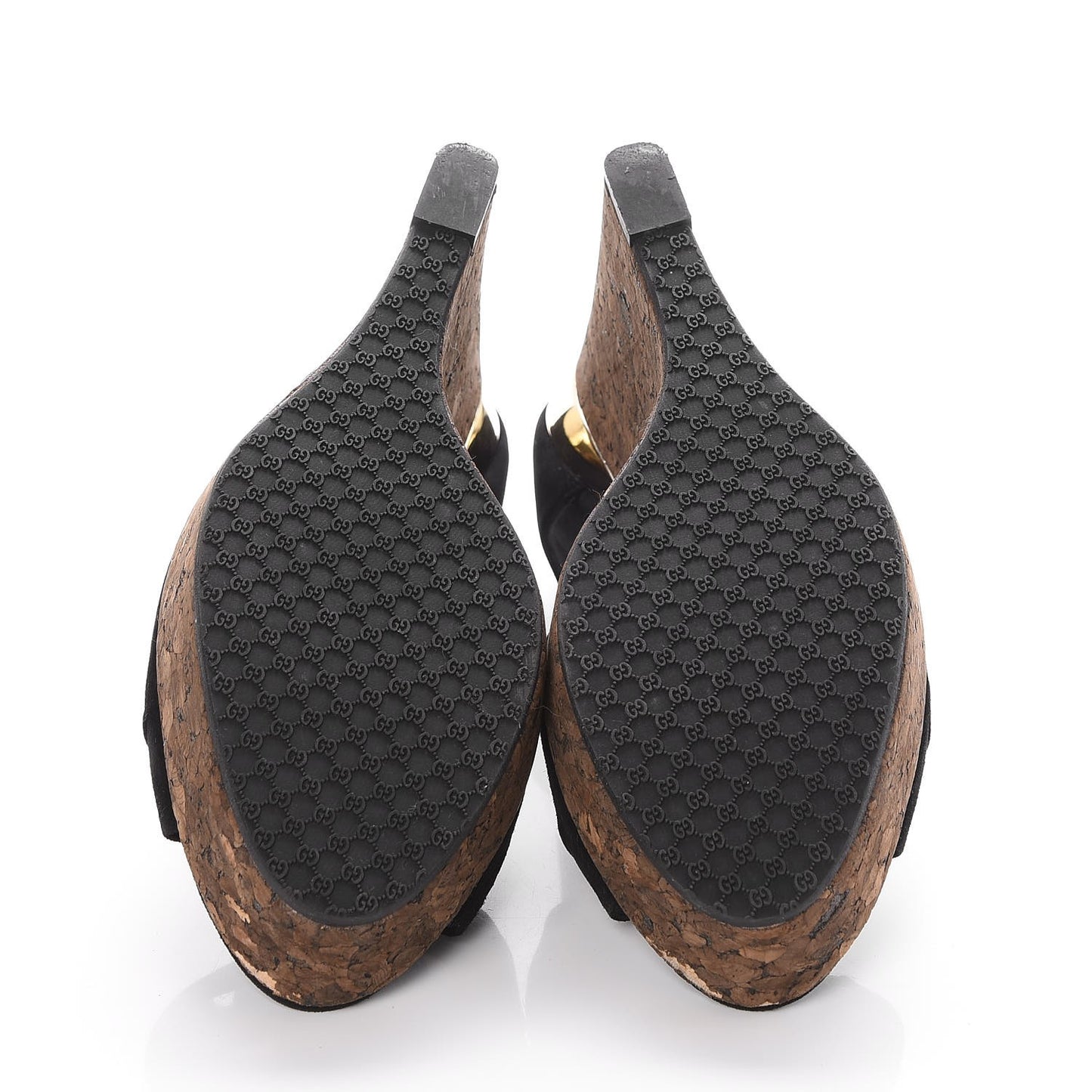 Suede Cork Peep Toe Wedge Sandals 10.5 Black