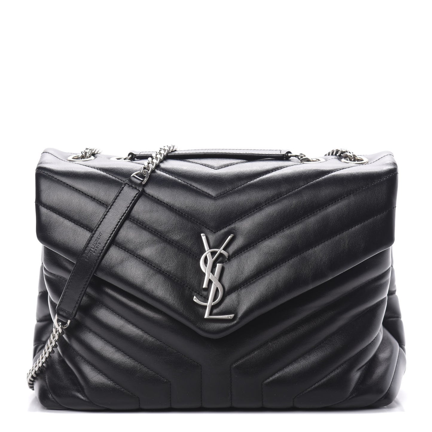 Calfskin Y Quilted Monogram Medium Loulou Chain Satchel Black