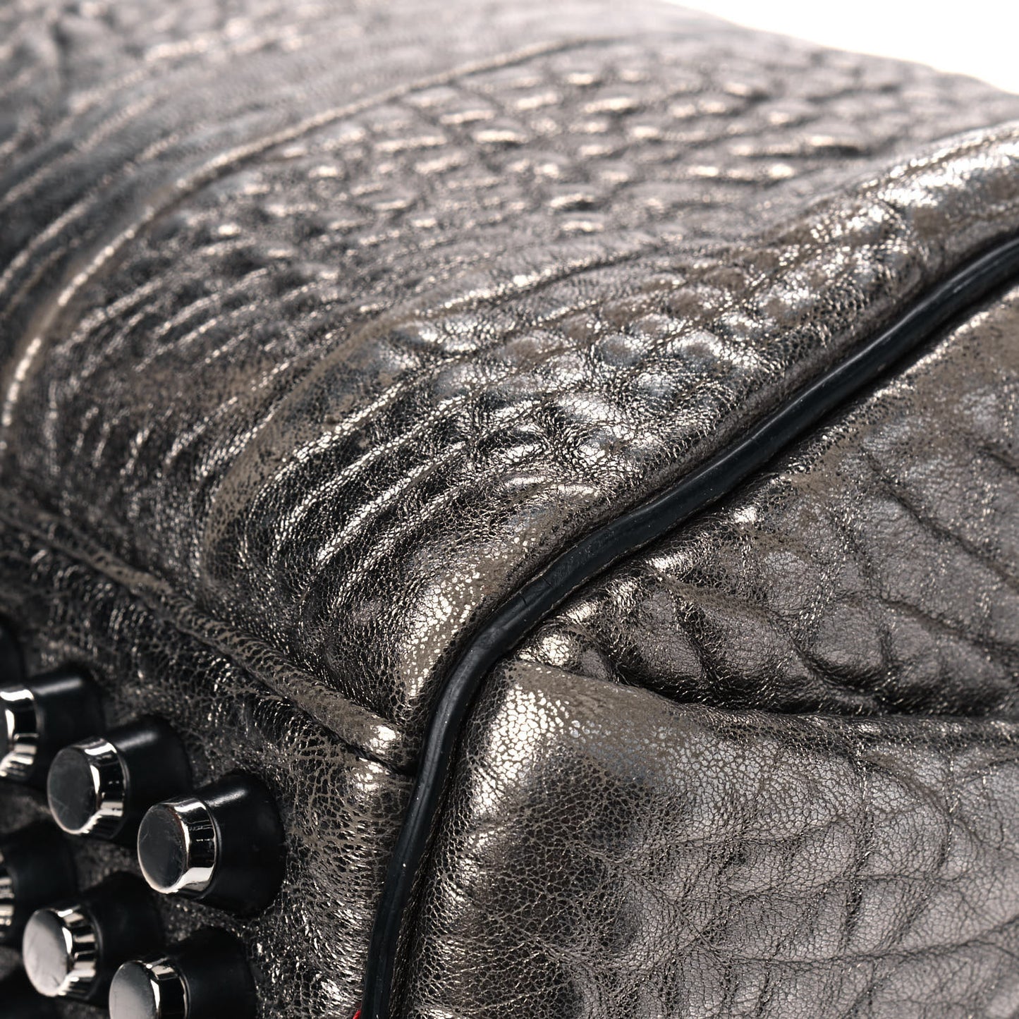 Metallic Pebbled Lambskin Rockie Carbon Silver Hardware