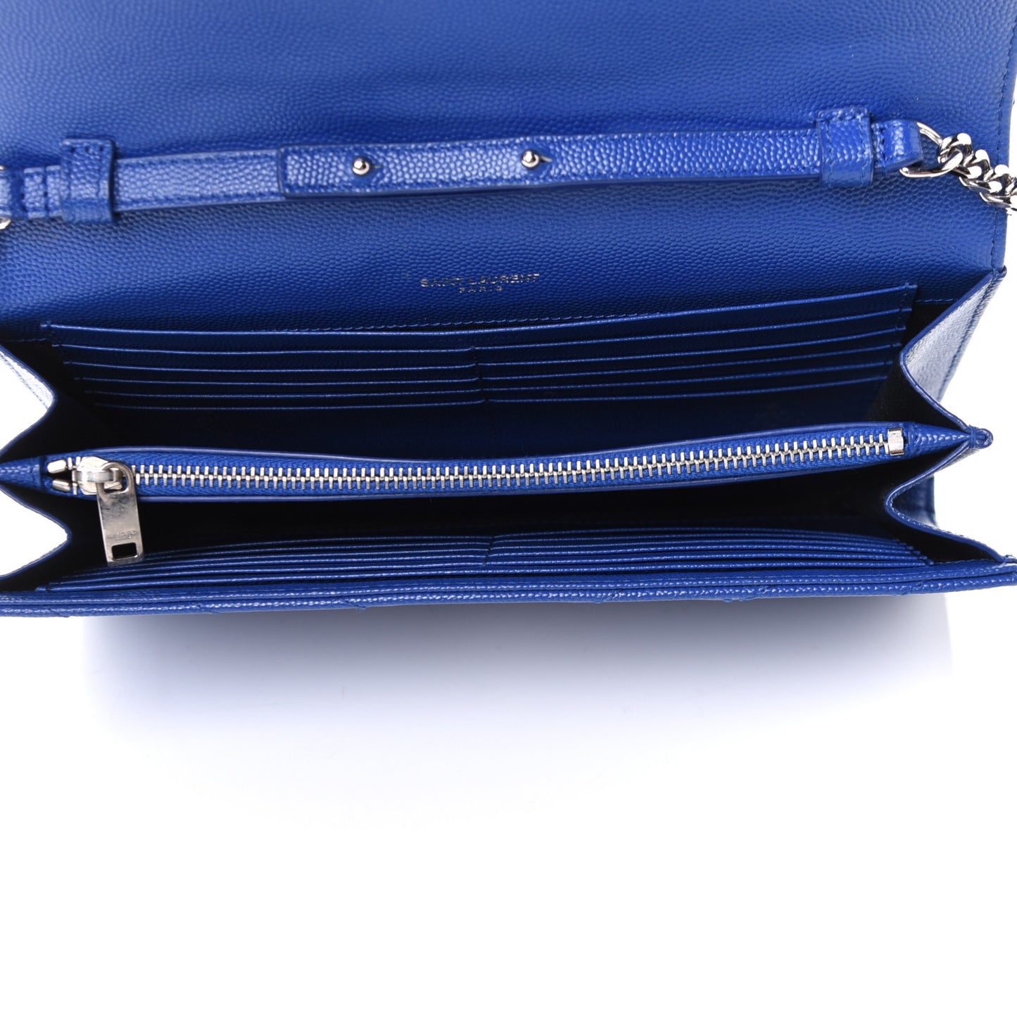 Grain De Poudre Matelasse Chevron Monogram Chain Wallet Blue Majorelle