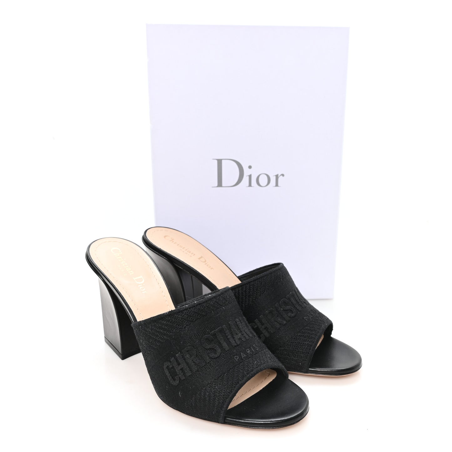 Cotton Embroidered Dway 85mm Slide Sandals 40 Black