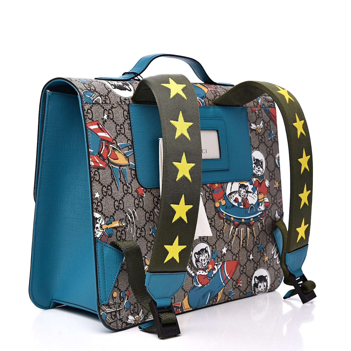 GG Supreme Monogram Space Cats Childrens Backpack Blue