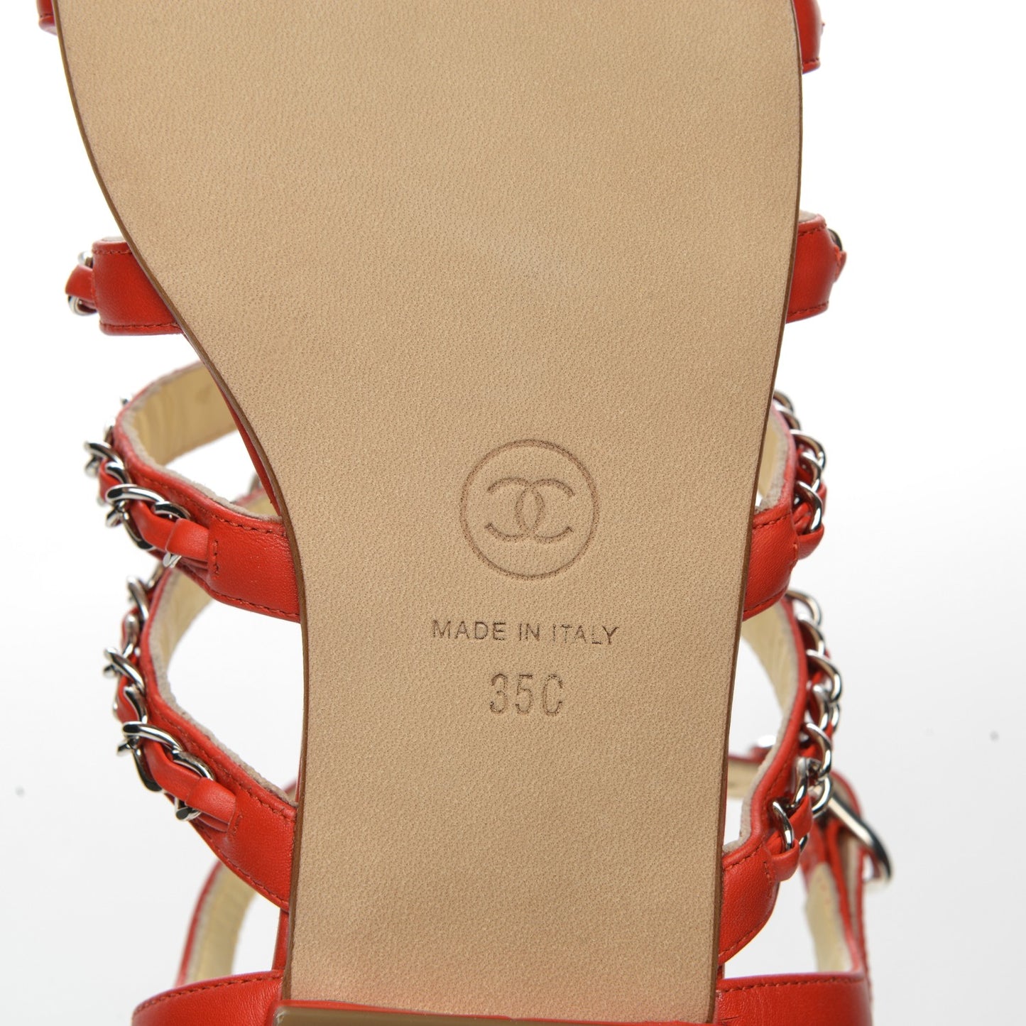 Calfskin Chain Flat Sandals 35 Red