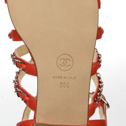 Chanel Calfskin Chain Flat Sandals 35 Red 7 of 8