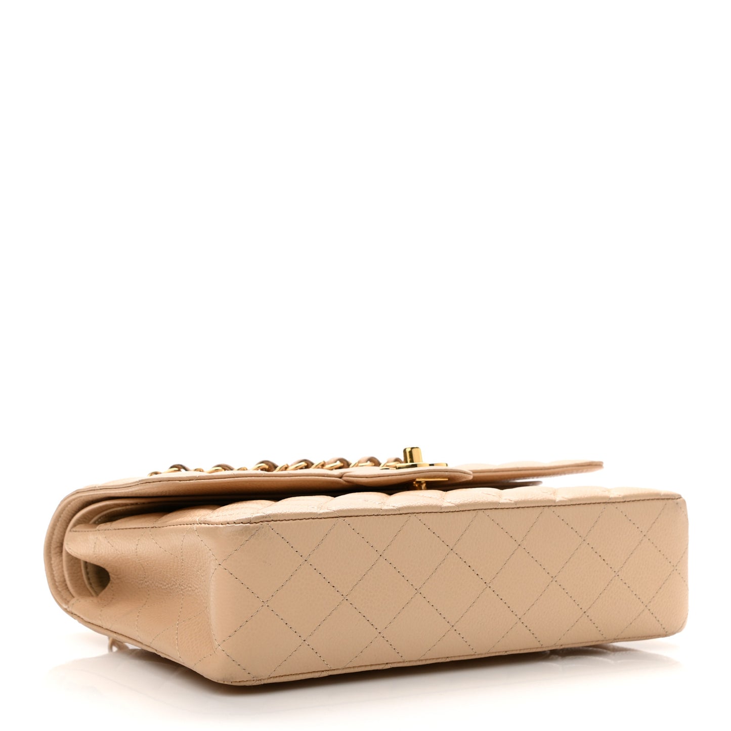 Caviar Quilted Medium Double Flap Beige