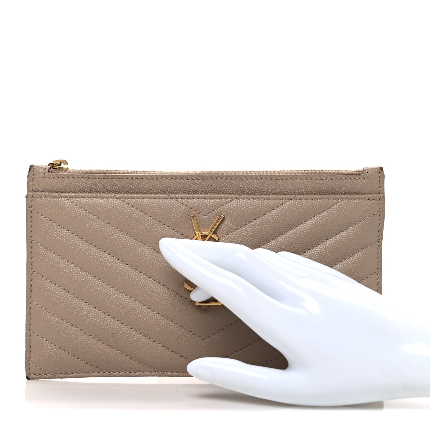 Grain De Poudre Chevron Monogram Bill Pouch Dark Beige