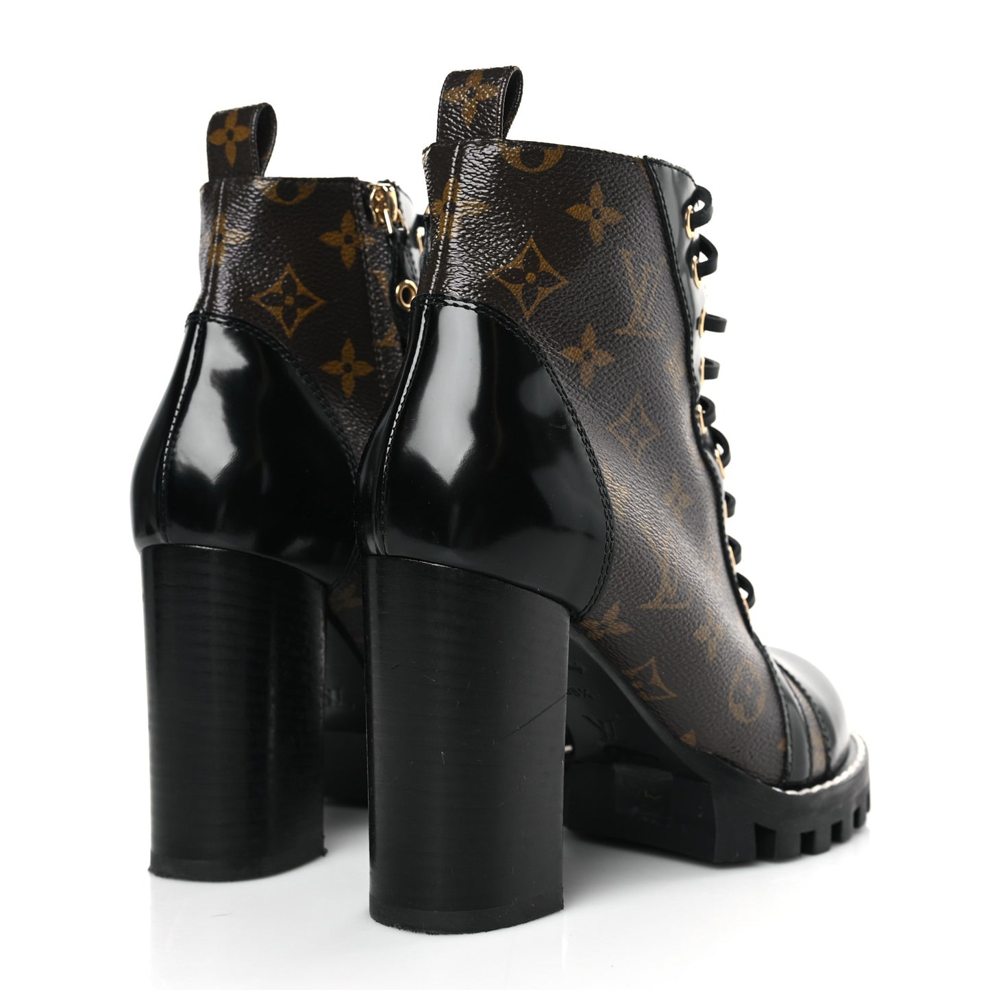 Patent Calfskin Monogram Star Trail Ankle Boots 38.5 Black
