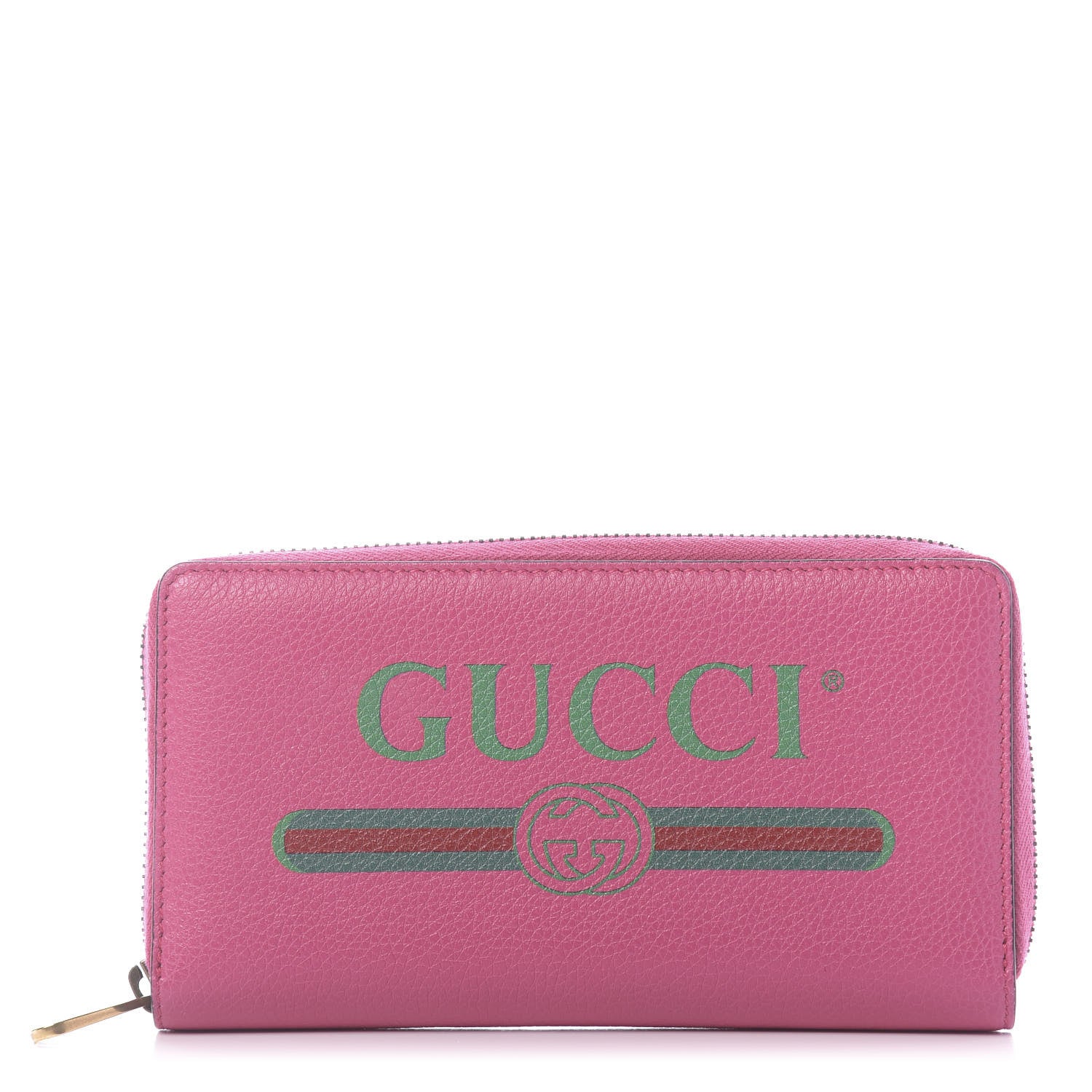 Gucci Grained Calfskin Logo Zip Around Wallet Box Pink Green 1 of 9