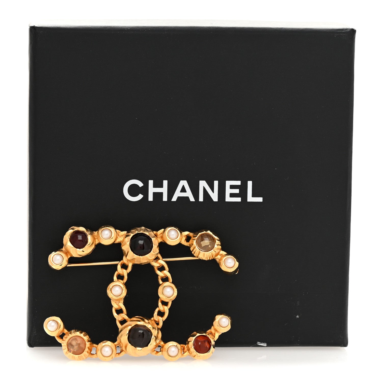 Chanel Gripoix Pearl CC Brooch Gold Multicolor 4 of 4