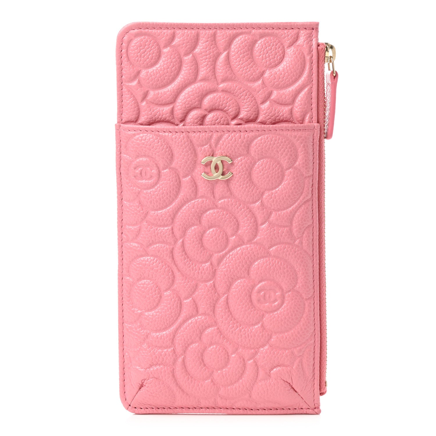 Chanel Caviar Camellia Embossed Classic Flat Wallet Pouch Pink 1 of 8