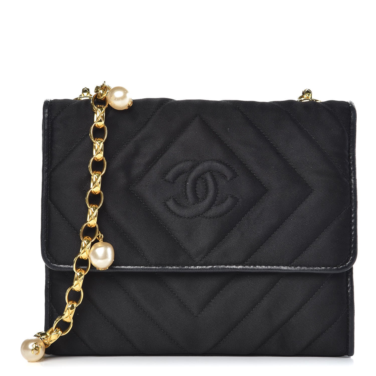 Chanel Satin Chevron Quilted Pearl Mini Square Flap Black 1 of 16