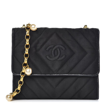 Chanel Satin Chevron Quilted Pearl Mini Square Flap Black 1 of 16