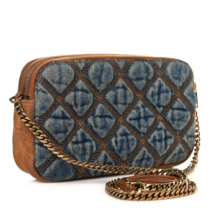 Saint Laurent Suede Denim Quilted Mini Becky Double Zip Bag Blue Cinnamon 2 of 13