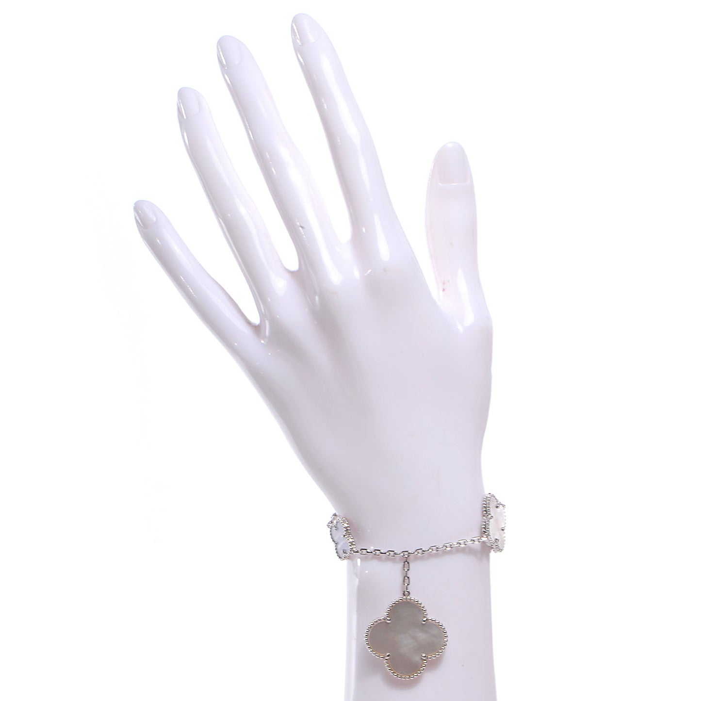 18K White Gold Chalcedony Mother of Pearl 5 Motifs Magic Alhambra Bracelet