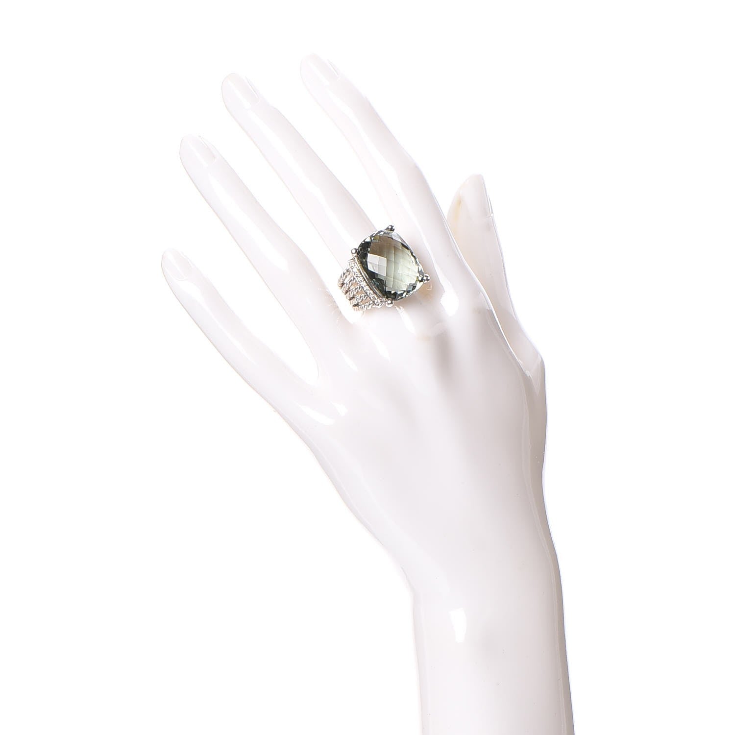 David Yurman Sterling Silver Diamond Prasiolite 20mm Wheaton Ring 53 6.25 2 of 5
