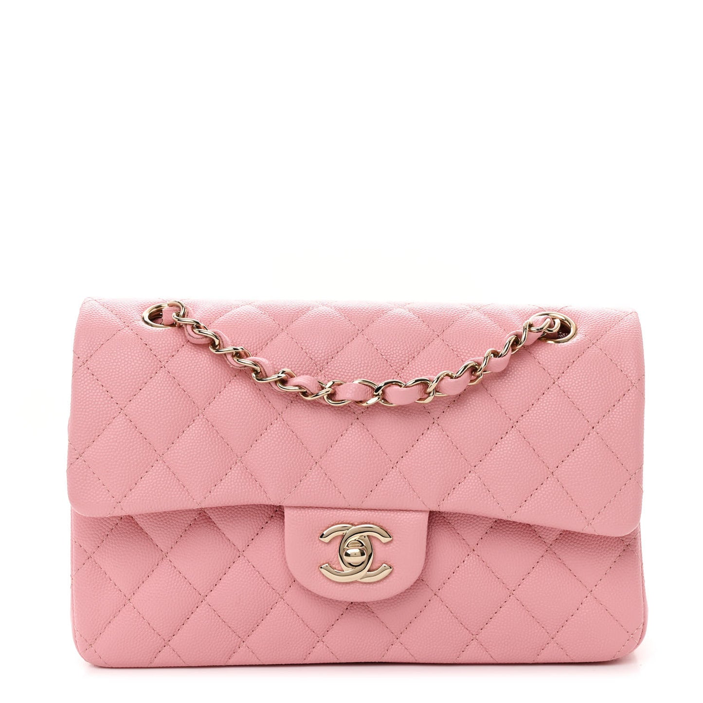 Caviar Quilted Small Double Flap Pink